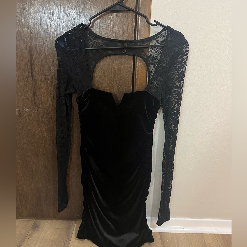 Honey and Rosie Black Velvet and Lace Long Sleeve Dress